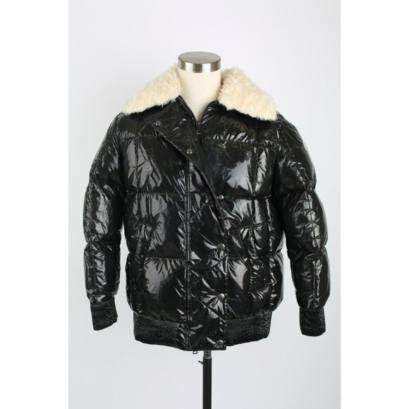 $3200 Moncler Down Filled Jacket Coat w/ Fur Collar SZ 1 / Small Black NEW